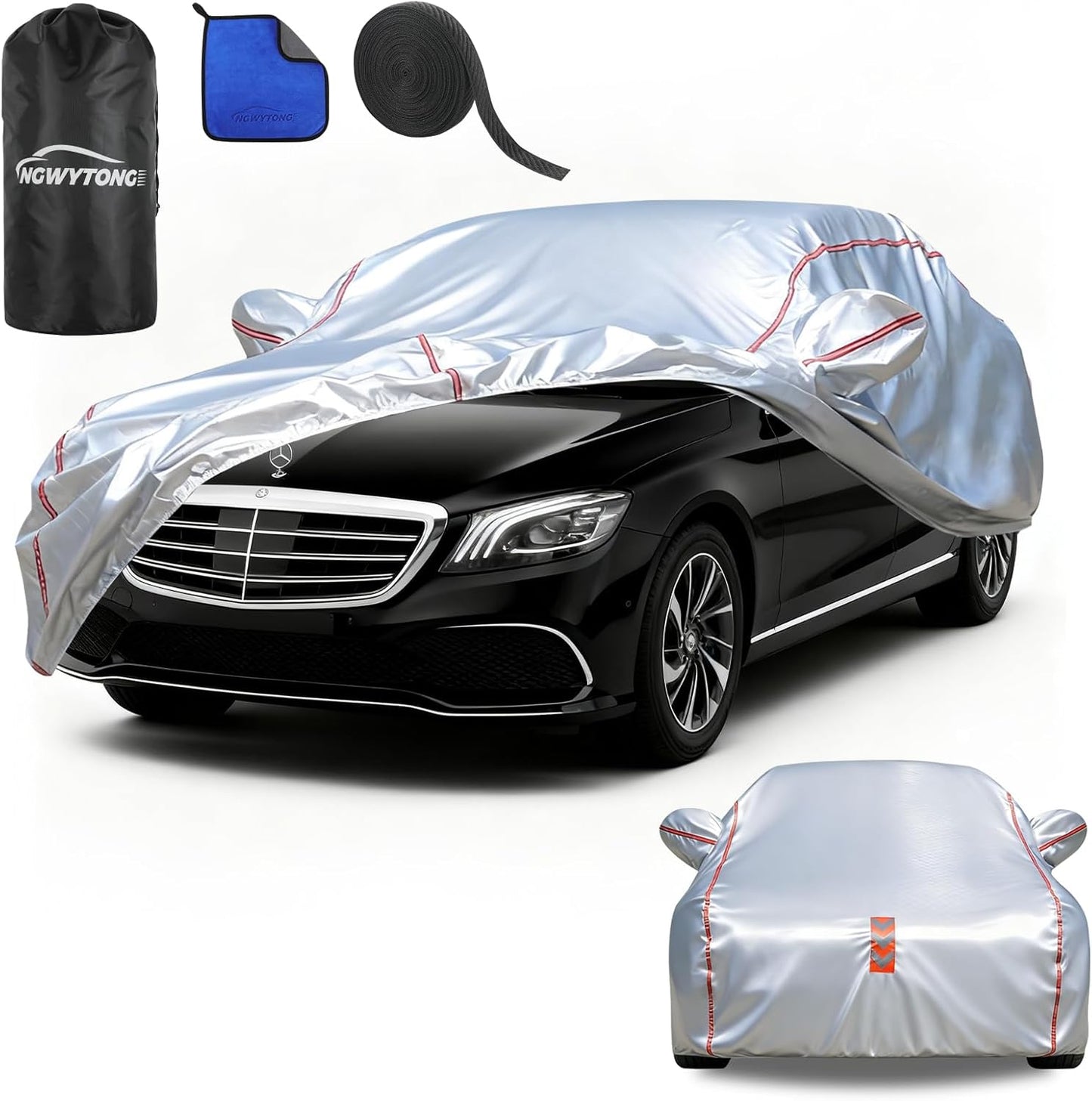 Car Cover for Sedan, Waterproof All Weather Heavy Duty, 360° Underbody Wrap Windproof Design, Quick Install Outdoor Vehicle Cover, Fits 186-193 in