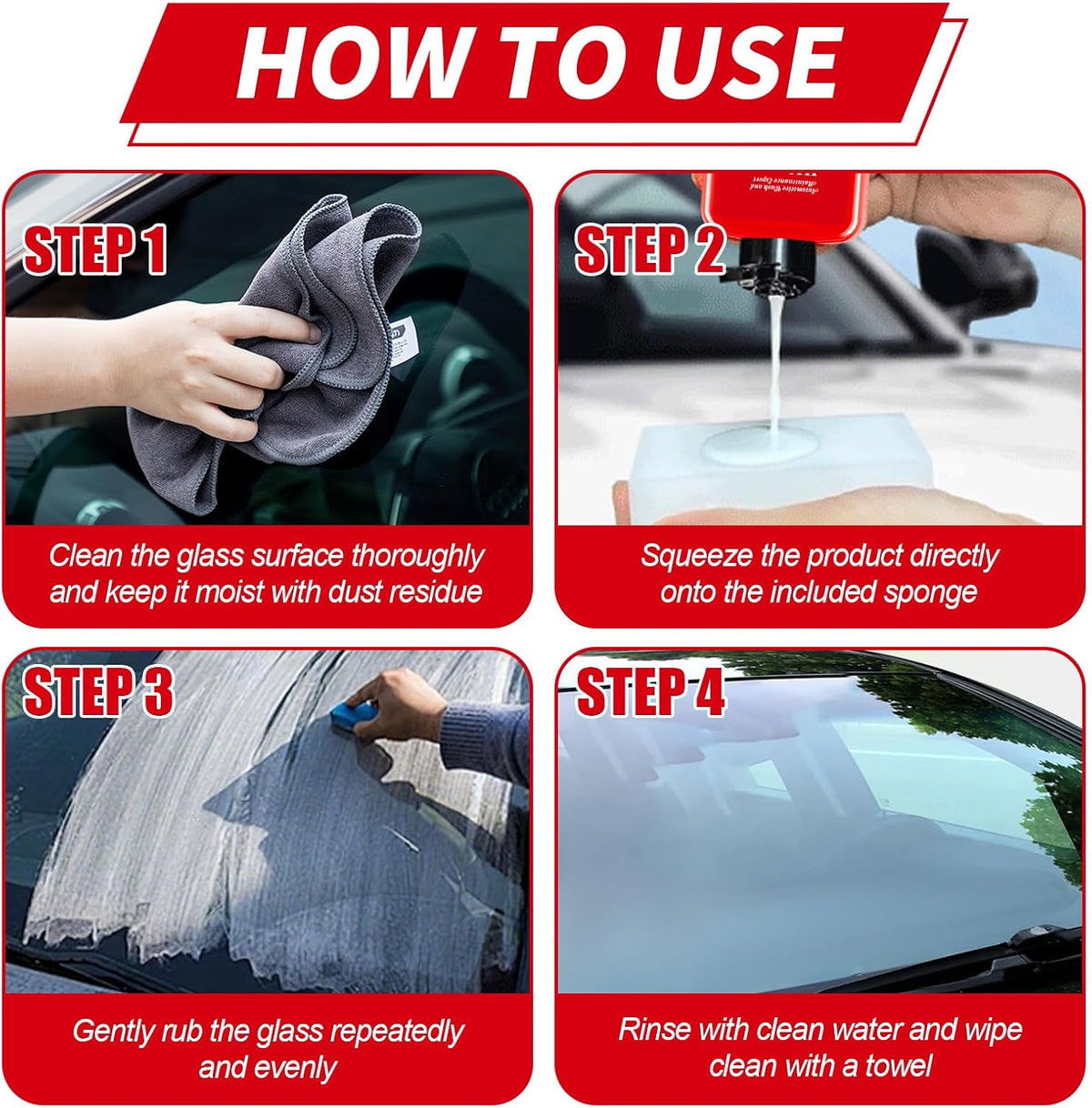 Auto Glass Cleaner & Oil Film Remover - Removes Water Spots, Rain Marks, Anti-Fog Spray for Windshield, Windows, Mirrors. Streak-Free Kit with Sponge, Restores Clarity on Tinted/Home Glass (5.2oz)