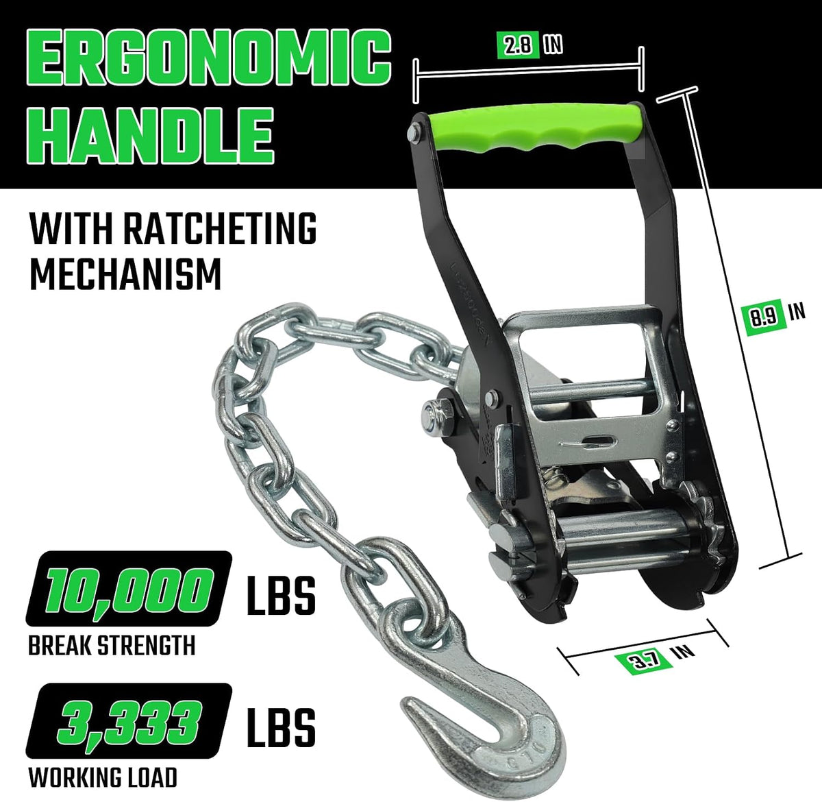 4 Pack Car Tie Down Straps for Trailers - 2" x 8' Heavy Duty Tire Straps with Snap Hooks - 10,000lbs Break Strength, Adjustable Lasso Style Wheel Straps for Hauling Cars, Truck, UTV(Green)