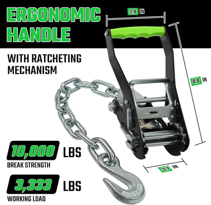 4 Pack Car Tie Down Straps for Trailers - 2" x 8' Heavy Duty Tire Straps with Snap Hooks - 10,000lbs Break Strength, Adjustable Lasso Style Wheel Straps for Hauling Cars, Truck, UTV(Green)
