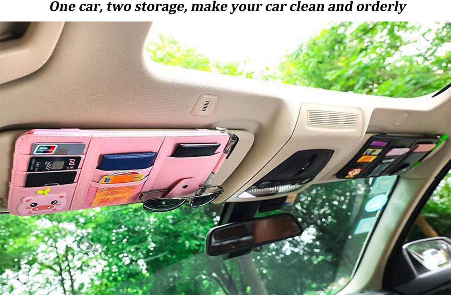Car Visor Organizer, Auto Interior Accessories, Car Truck SUV Storage Pouch Holder, with Multi-Pocket Net Zipper (Black)