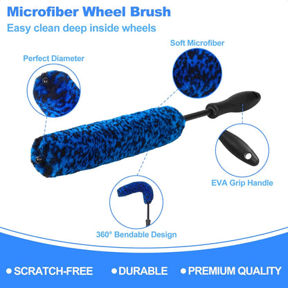 3PCS Wheel Brush Kit for Cleaning Wheel and Tire, Wheel and Rim Brush, Car Detailing Brushes, Bendable & Durable Car Wheel Rim Cleaner Brush Set,Car Detailing Cleaning Brush Supplies Kit