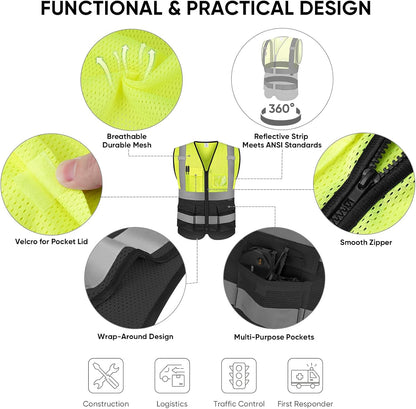 TICONN Reflective Safety Vest High Visibility Class II Mesh Vest for Women & Men Meets ANSI Standards