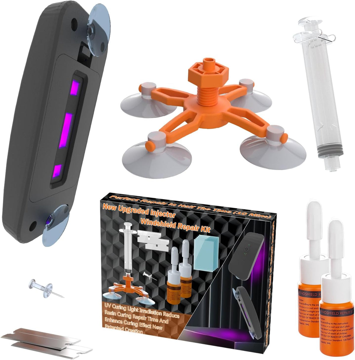 Windshield Repair Kit, 4 Pack Windshield Crack Repair Kit, Upgraded Windshield Chip Repair Kit with Pressure Syringes, Car Window Crack Repair Kit Quick Fix for Bulls-Eye & Star-Shaped Chips, Cracks
