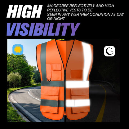 Safety Vests 20 Pack,Hi Vis Construction Vest with 5 Pockets and Zipper,Reflective Vest for Men Women Work One Size