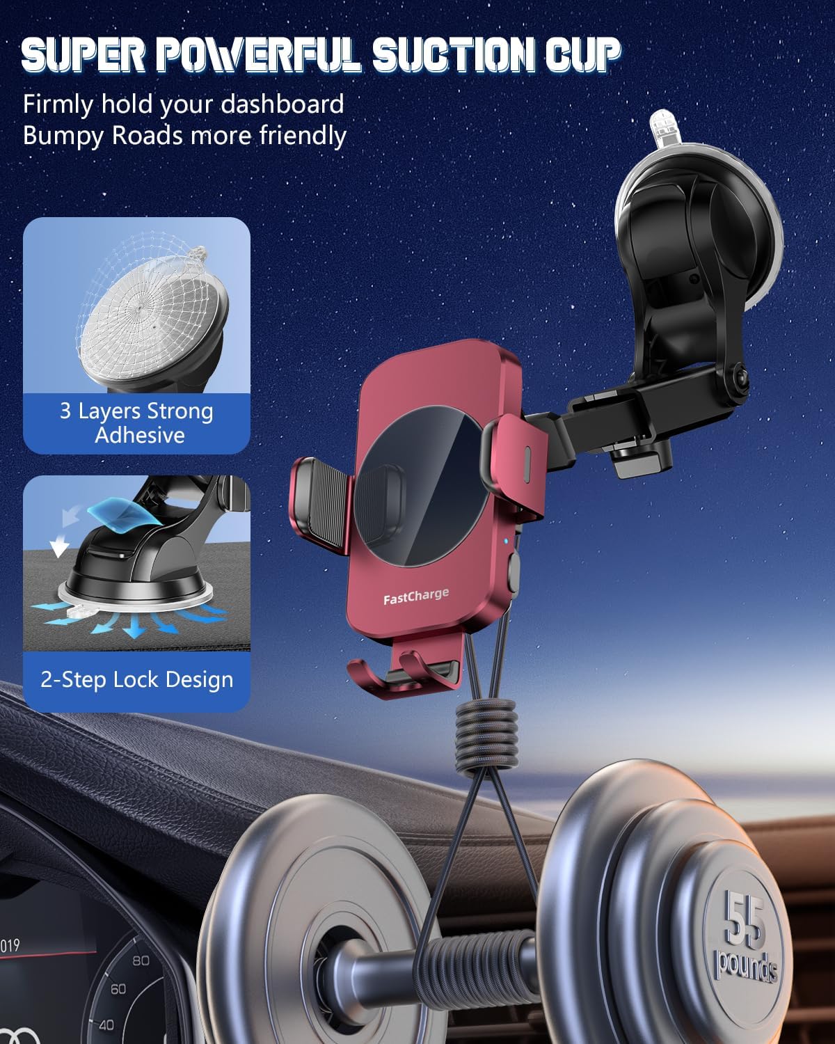 3-in-1 Wireless Car Charger Mount, 15W Fast Charging Auto-Clamping Phone Holder for iPhone 17 16 15 14, Samsung Galaxy S24 S23, Dashboard, Vent & Windshield Car Mount(Black)