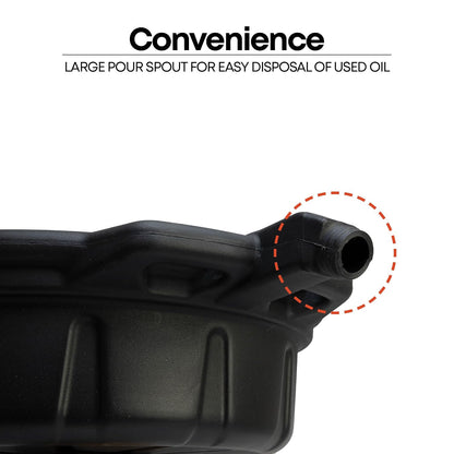 Groz 15 Quart Oil Drain Pan with Wheels & O-Ring Seal - 8" Wide Opening, Catch Basket, Leak-Proof Spout for Trucks, Cars, Fleet Maintenance (41966)