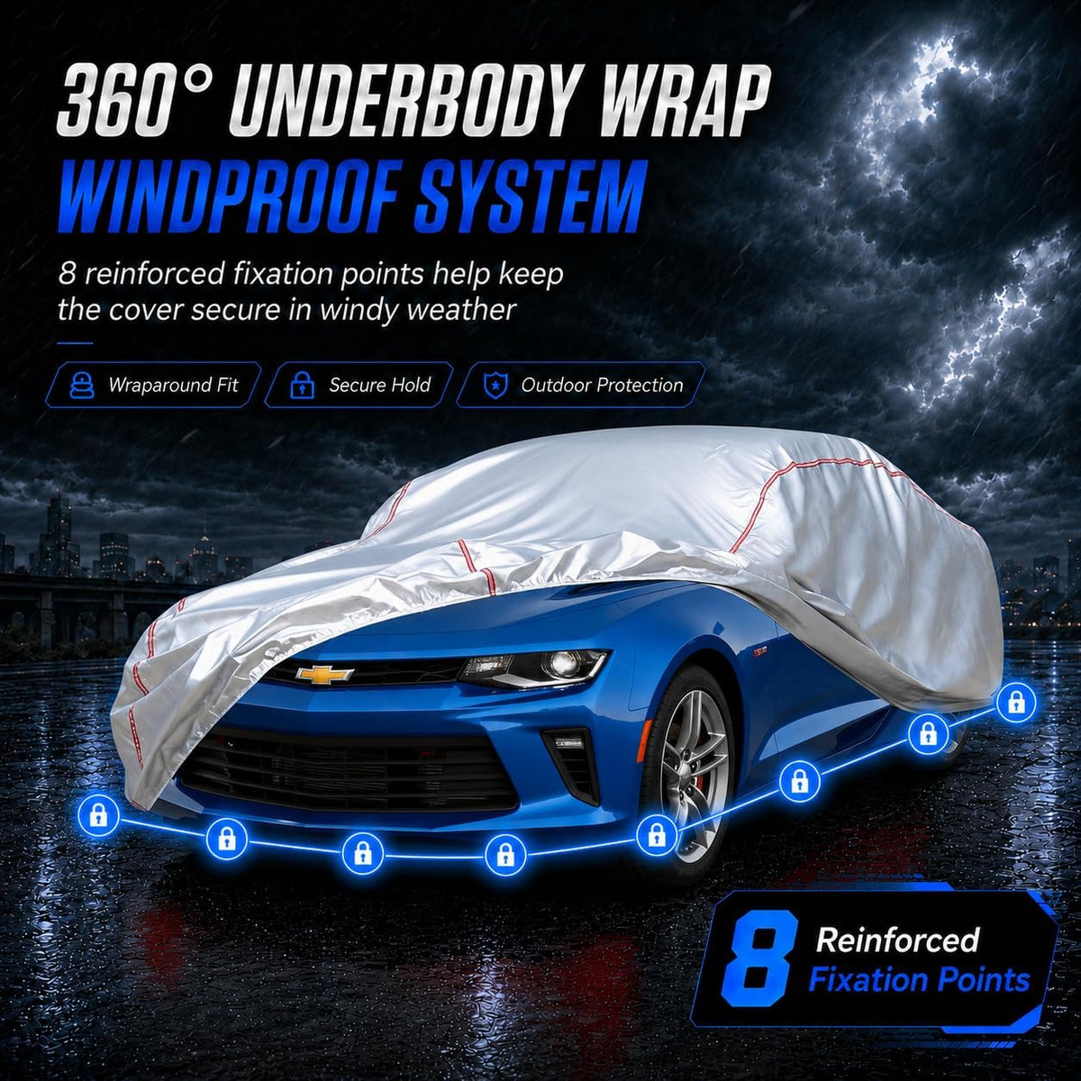 Car Cover for Sedan, Waterproof All Weather Heavy Duty, 360° Underbody Wrap Windproof Design, Quick Install Outdoor Vehicle Cover, Fits 186-193 in