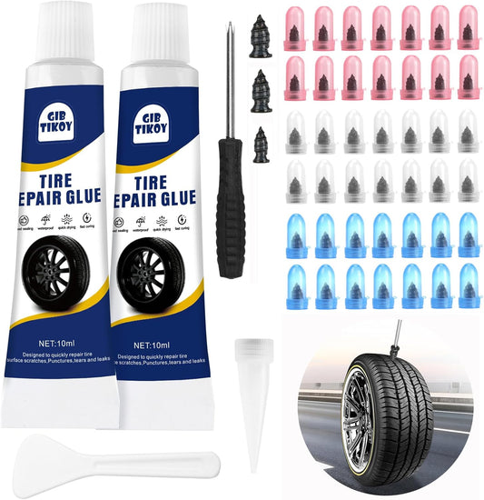 42PCS Tire Repair Rubber Nails Screws Kit with 2 Tubes Black Tire Sealant Glue & Screwdriver, 3 Sizes Universal Screw-in Tire Repair Plugs, Puncture Fix Tools for Car Motorcycle Truck ATV RV Tractor