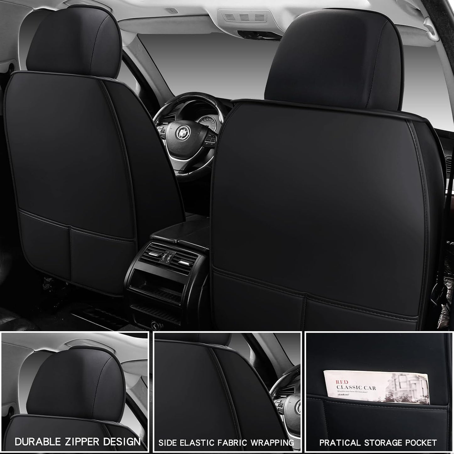 MINGBRON Leather Car Seat Covers,Car Seat Protector Waterproof,Seat Covers Full Set, Car Seat Protectors 5 Seats,Automotive Seat Covers Fit Most Cars Wine Red
