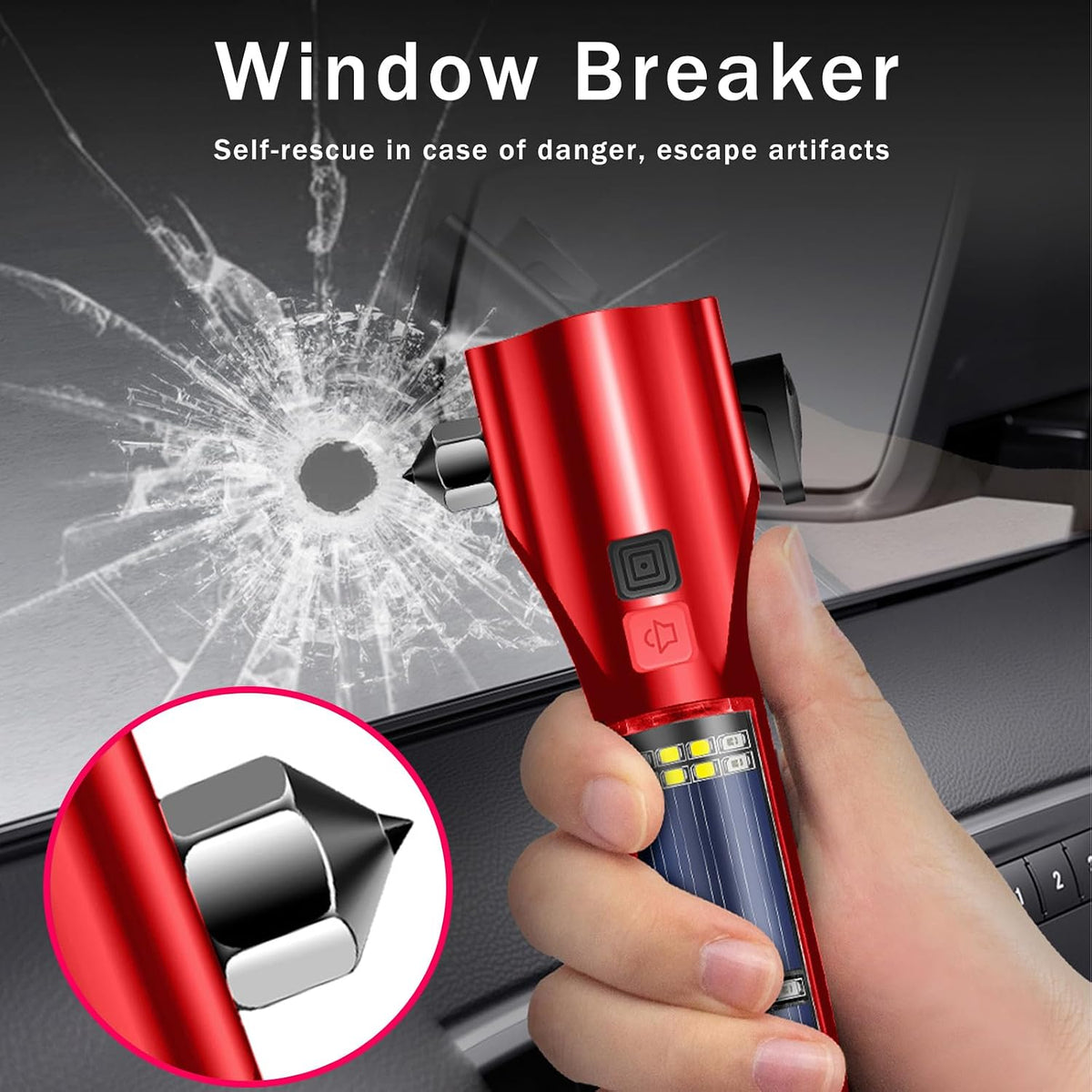 MOTORBUDDY 2-Pack Car Safety Hammer Seatbelt Cutter, Auto Emergency Escape Hammer with Window Glass Breaker and Seat Belt Cutter, Striking Red Escape Tool for Car Accidents