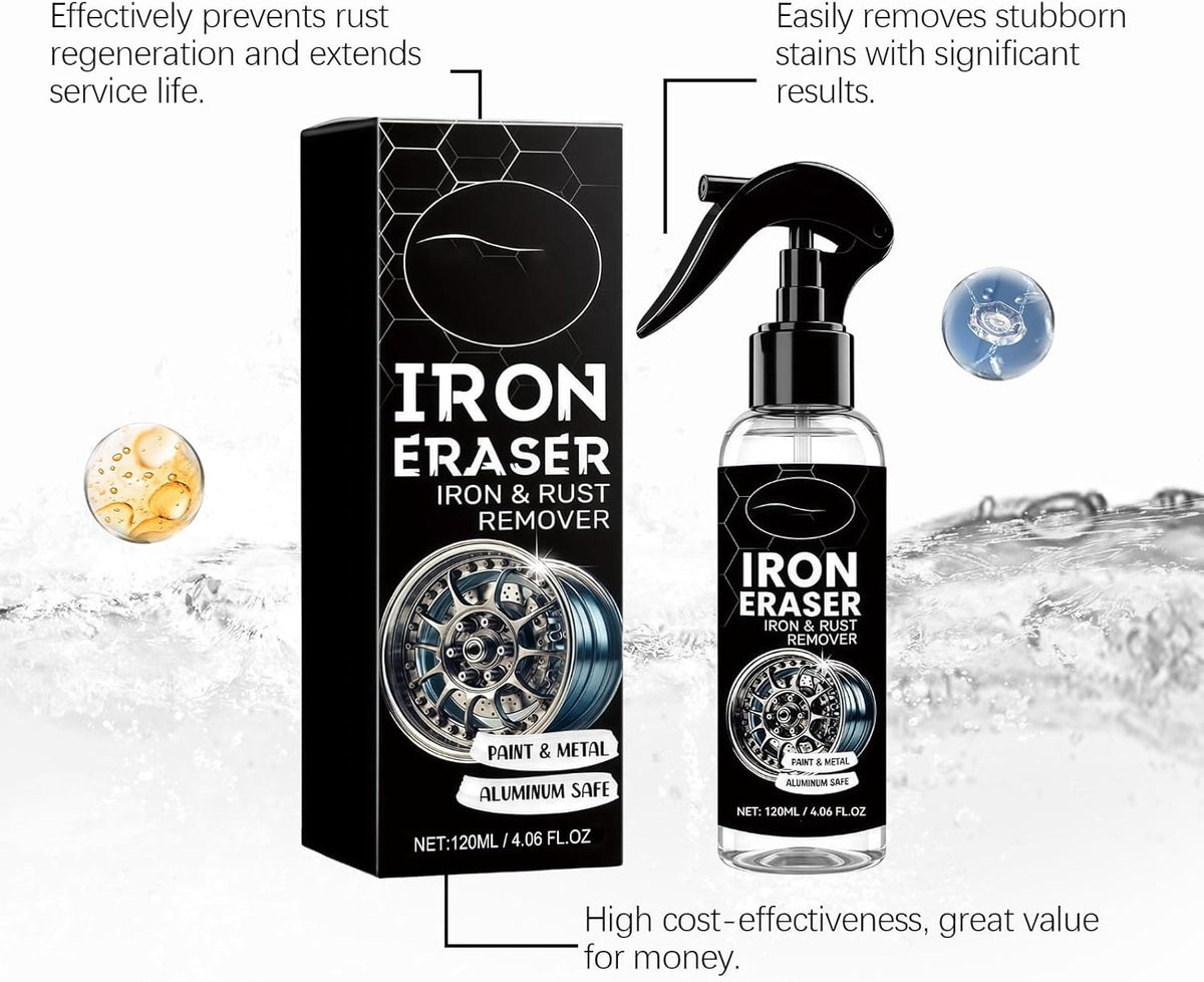 Iron Eraser Rust Remover Spray, Iron Eraser Iron and Rust Remover for Car Wheels and Paint, Fast Acting Rust and Brake Dust Remover, Professional Automotive Surface Cleaning (1PCS)