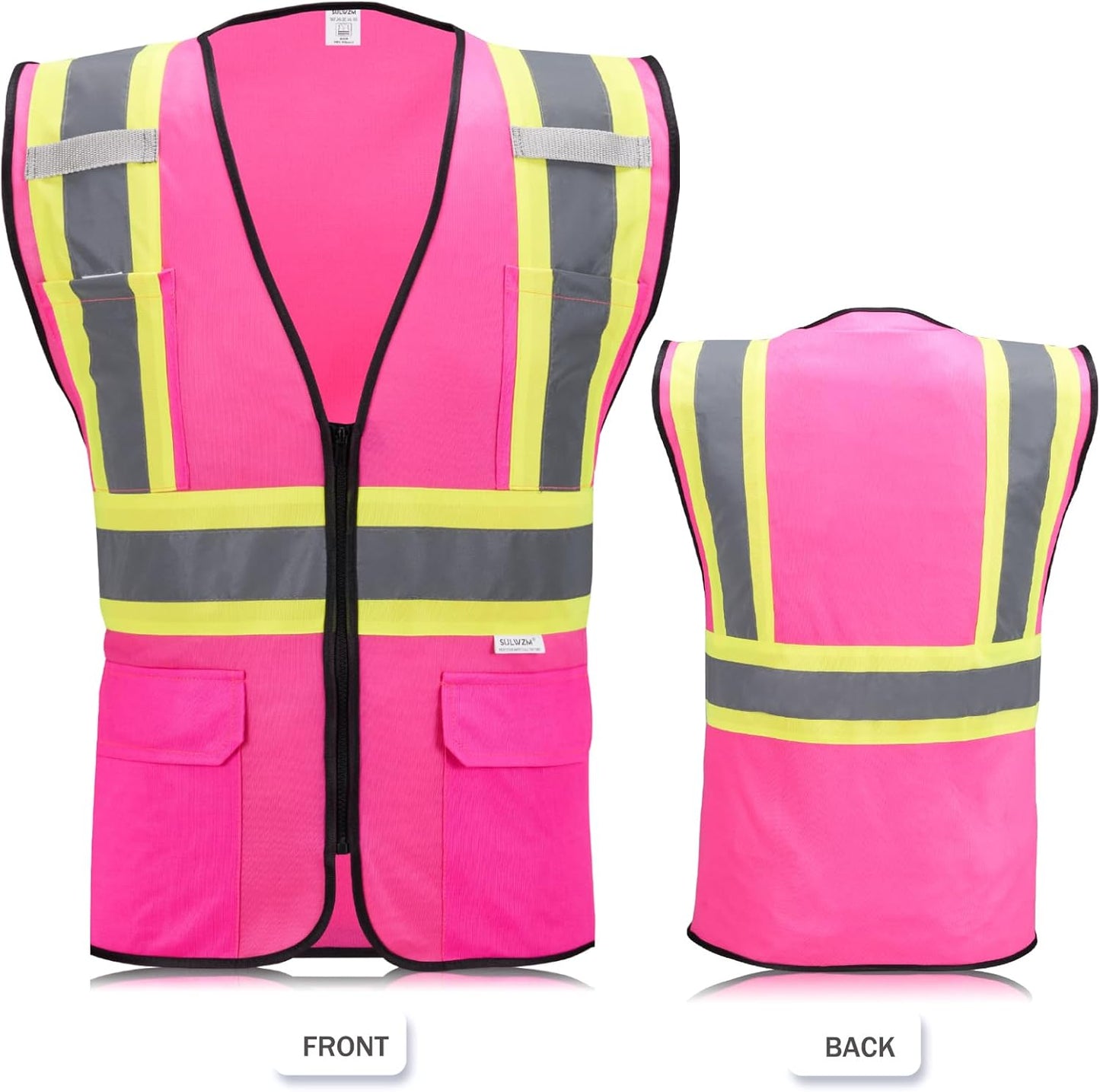 High Visibility Reflective Safety Vest with Zipper and Pockets Orange,M