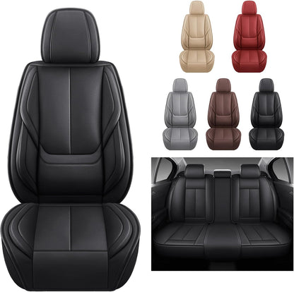MINGBRON Car Seat Cover Full Set, Leather Car Seat Cover, Waterproof Seat Covers, Car Seat Cushion, Nappa Leather Seat Covers Car Seat Protector Universal Fit Most Cars Black