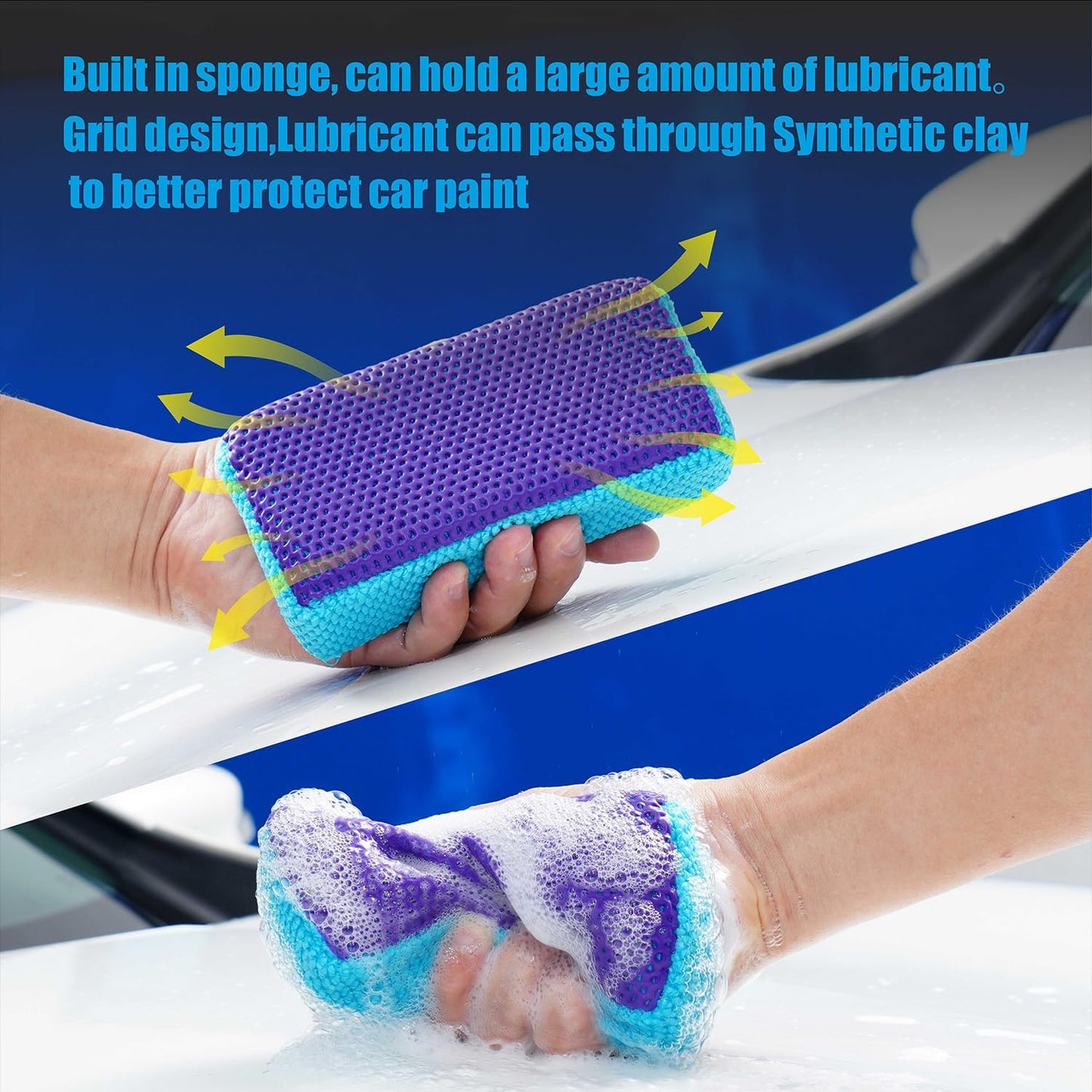Clay Bar Scrubber 2-Pack, Auto Detailing Synthetic Clay for Car Wash Scrubbing and Claying, Car Paint Prep and Glass Surface (2-Pack, Blue Purple)