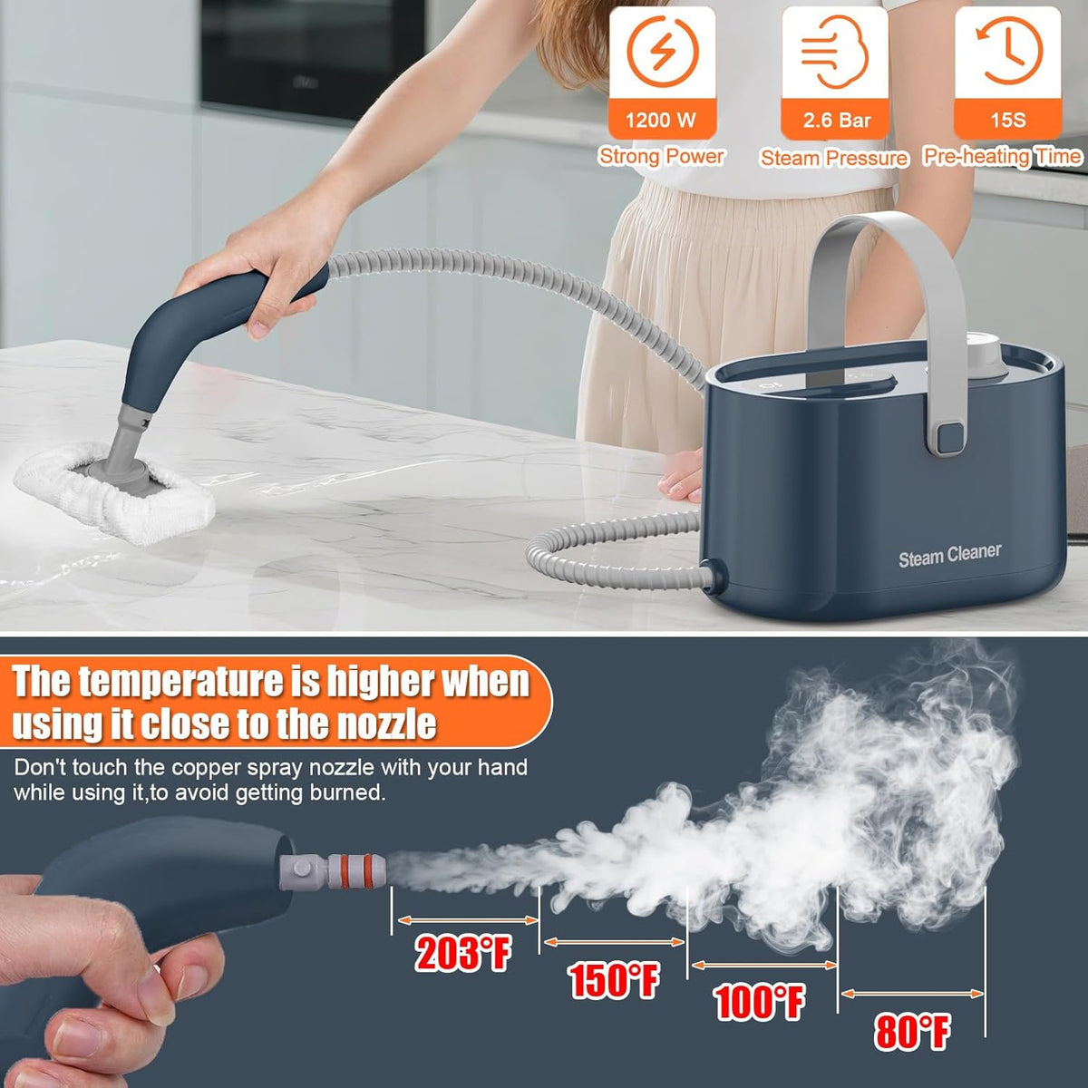 Foandbevi 7 in 1 Steam Cleaner 2500W High Pressure Steamer for Cleaning, Car Steamer Handheld Steam Cleaner for Home Use, Hardwood Floor Steam Cleaner for Upholstery, Kitchen, Bathroom, Grout