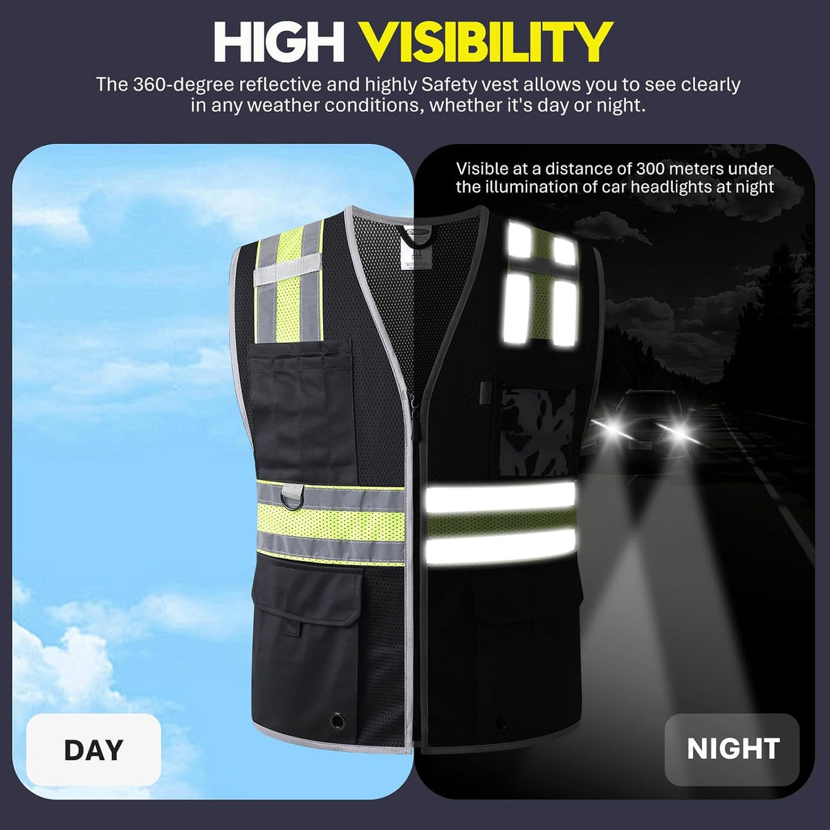 JKSafety Safety Vest for Men Women Hi Vis Relfective Vest with Pockets High Visibility Meet ANSI Standard