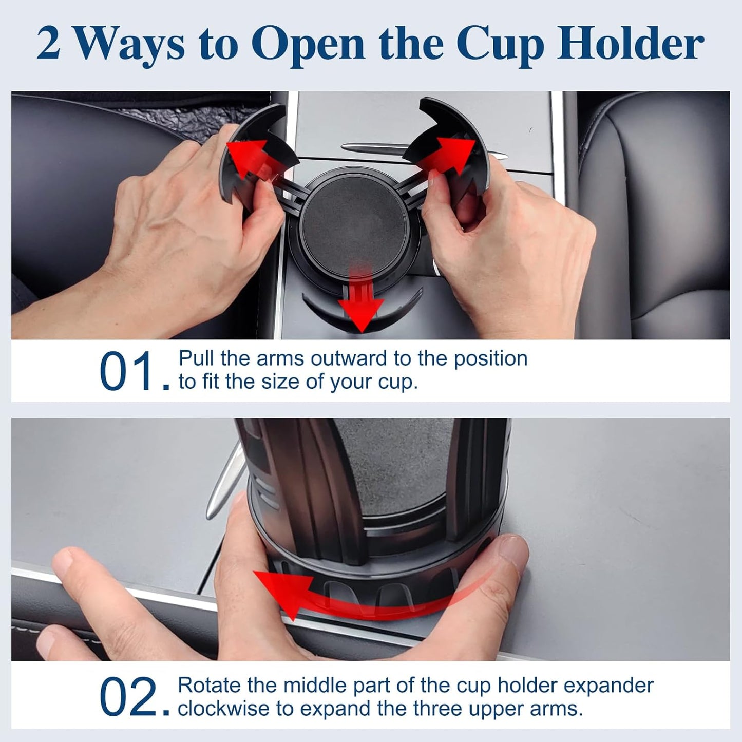 Car Cup Holder Expander, Cup Holder Extender Adapter with Expandable Arm and Adjustable Base, Compatible with Yeti Ramblers, Hydro Flasks, Stanley, Owala Most Coffee Mugs Bottles & Cups (CUP-2pack)