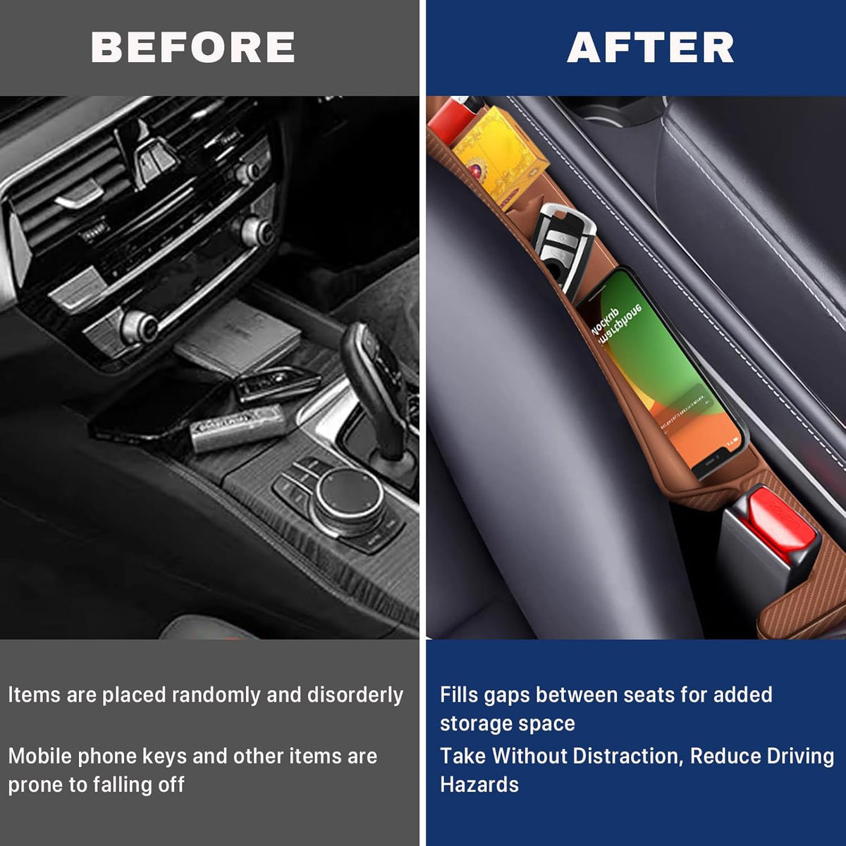 2PCS Car Seat Gap Filler, Vehicle Seat Organizer for Avoiding Dropped Items, Fill The Gap Between Seat and Console, No Drop Seats Guard for Coins Wallets Keys, Universal Car Accessories (Black)
