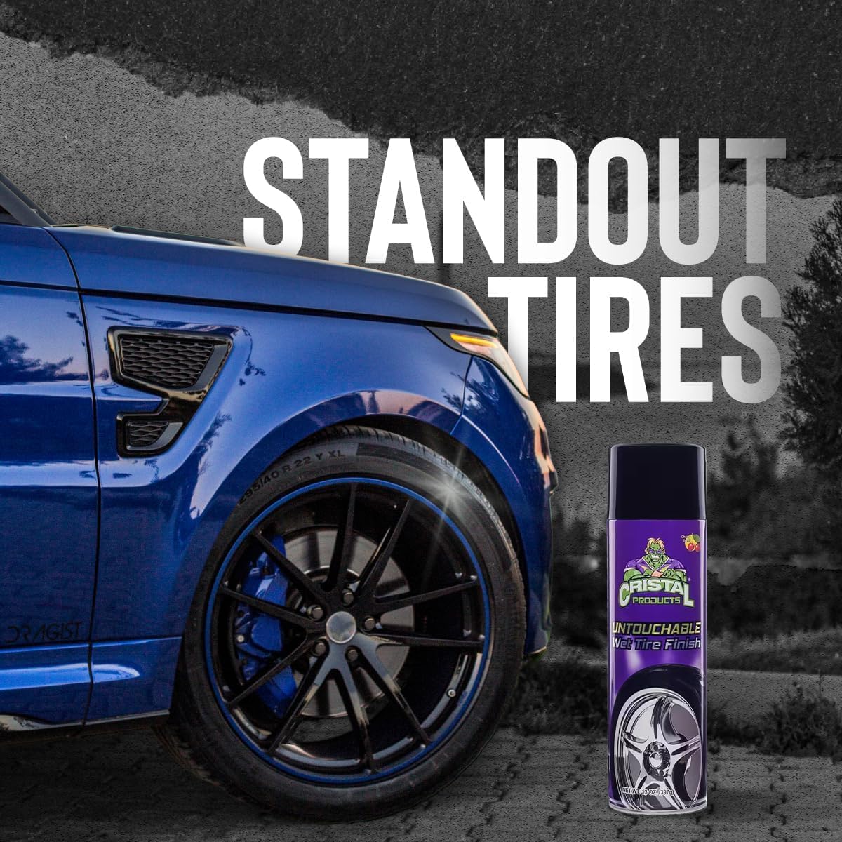 Cristal Products Untouchable Tire Shine Spray – Long-Lasting Wet Tire Finish for Deep Gloss & Protection – Waterproof Tire Shine, Easy Application, Premium Tire Cleaner Shine 8oz (1PK)