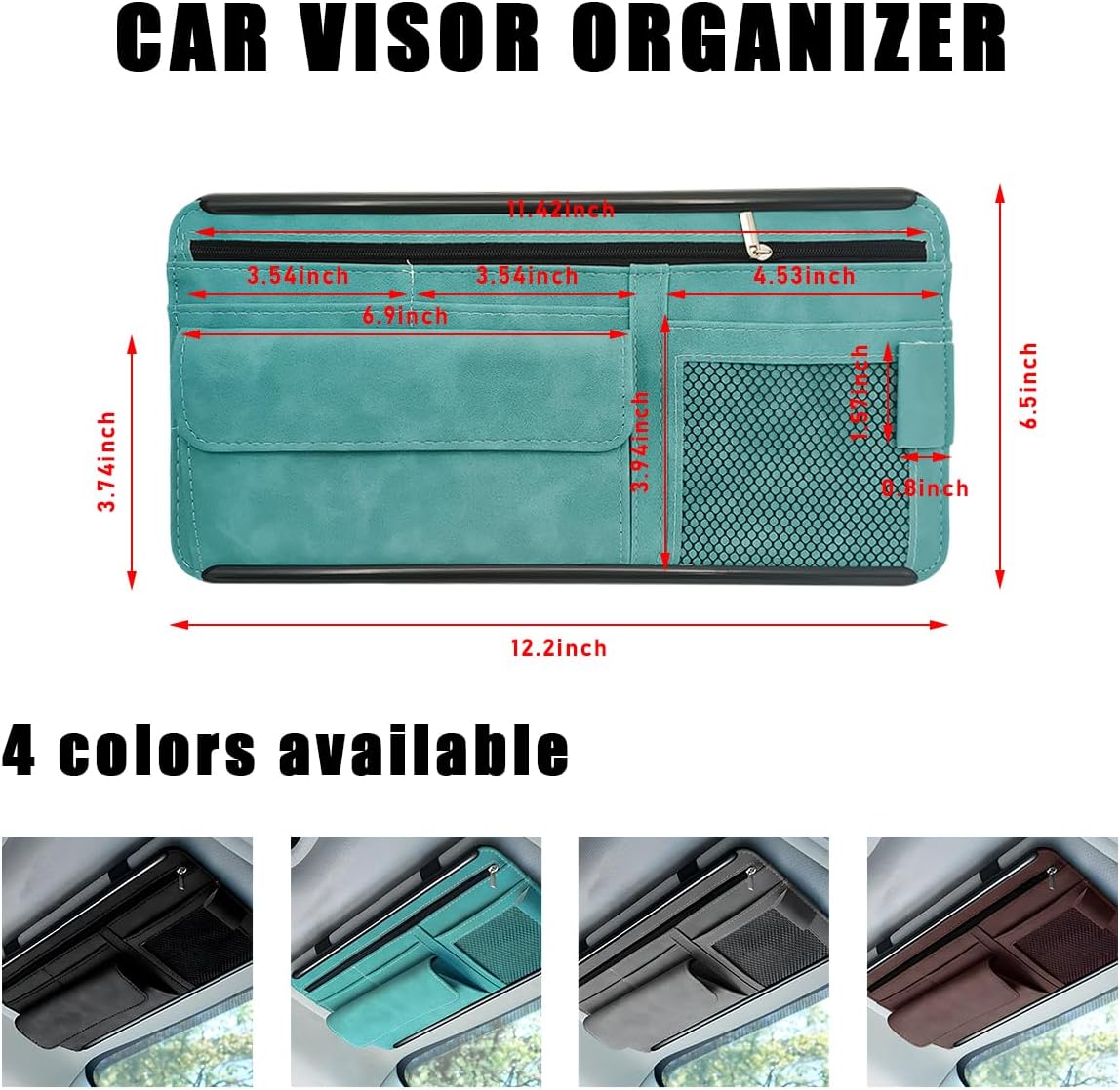 Yourkar Car Sun Visor Organizer, Soft Leather Surface Eyeglasses Note Card Holder Car Storage Bag, Scratch-Resistant Waterproof Auto Sunshade Organizer Bag, Car Accessories (Gray)