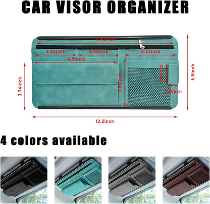 Yourkar Car Sun Visor Organizer, Soft Leather Surface Eyeglasses Note Card Holder Car Storage Bag, Scratch-Resistant Waterproof Auto Sunshade Organizer Bag, Car Accessories (Gray)