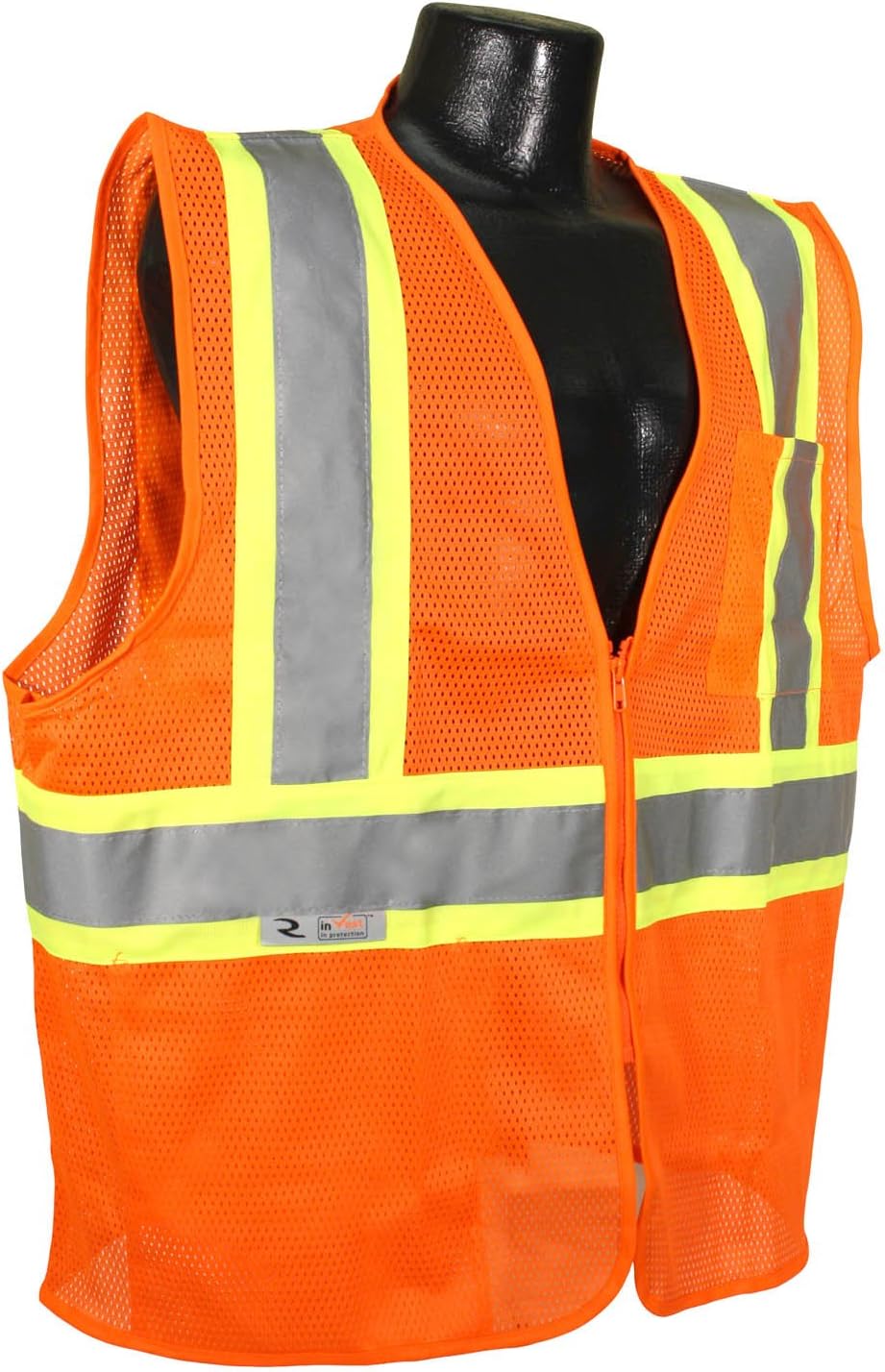 Radians SV22-2ZGM-L Polyester Mesh Economy Class 2 High Visibility Zipper Closure Vest with Two-Tone Trim, Large, Green