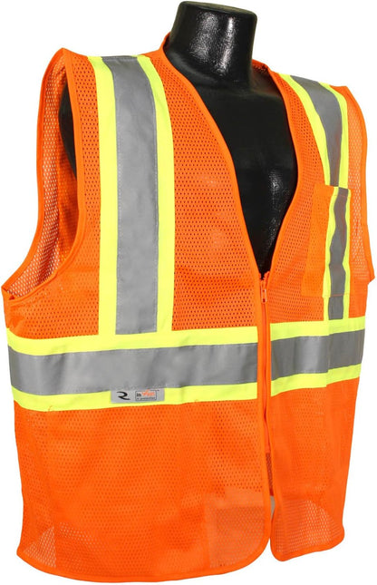 Radians SV22-2ZGM-L Polyester Mesh Economy Class 2 High Visibility Zipper Closure Vest with Two-Tone Trim, Large, Green