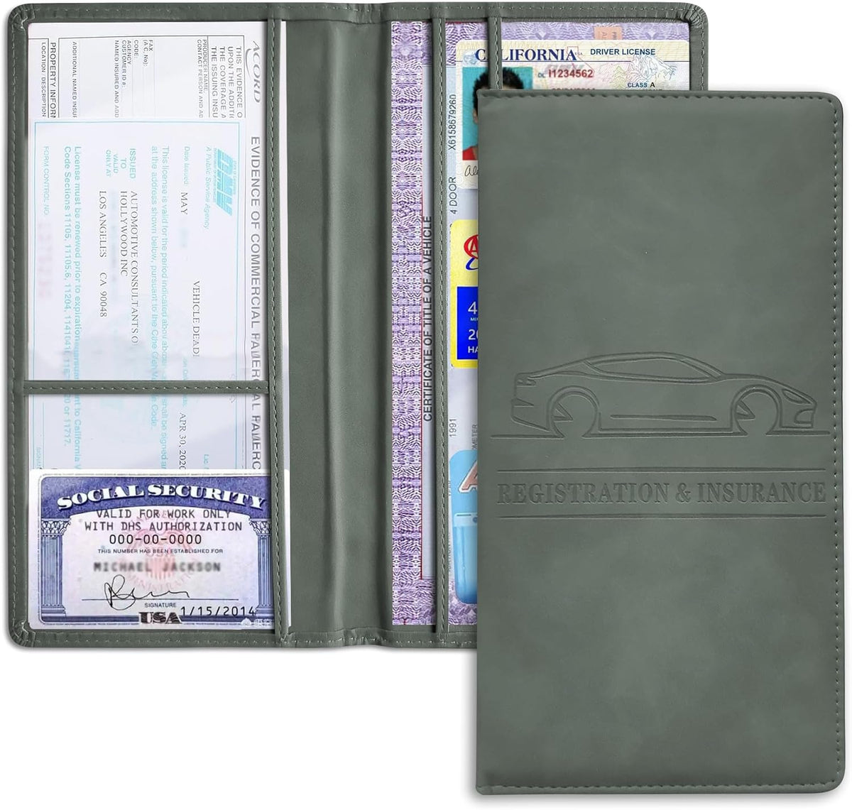 Car Registration and Insurance Holder, Registration and Insurance Card Holder, Auto Glove Box Organizer with Magnetic Shut, PU Leather Automobile Documents Wallet for Cards (Dark Green)