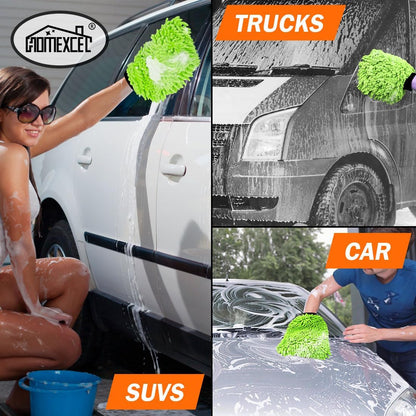 HOMEXCEL Car Wash Mitt, 2PK Chenille Microfiber Wash Mitt, Scratch-Free & Lint-Free, Rich Foam, Highly Absorbent, Double Sided, Perfect for Car Washing and Detailing, 10.2" x 6.7 ", Blue