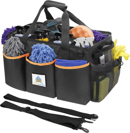 WDG Detailing Bag Cleaning Caddy Organizer with Handle & Polisher Tote Bag Wearable Cleaning Caddy Car Care Storage/Carry Tote for Car Care Supplies Organizer -Small