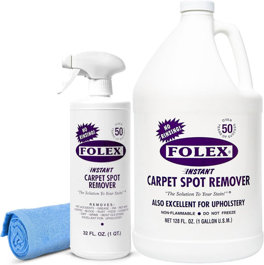 FOLEX Instant Carpet Spot Remover 32 oz – Powerful Stain Remover for Carpets, Upholstery & Rugs – Eliminates Pet Stains, Grease, Red Wine, Food, Makeup & More – With Reusable Cleaning Cloth - 1 Pack
