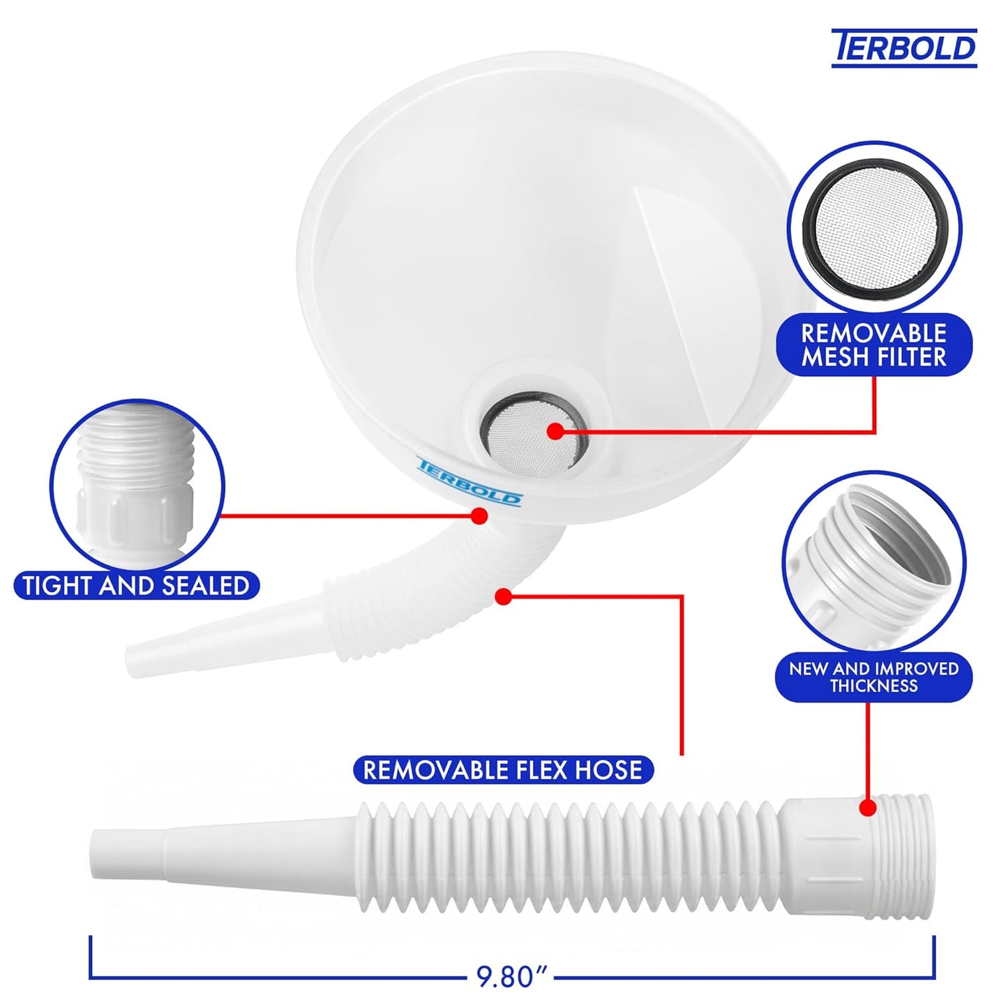 Automotive Flex Funnel with Hose | Wide Mouth Flexible Oil Funnel for Automotive Use - Gas, Transmission Fluid, Car Fuel, Oil Change (Blue)