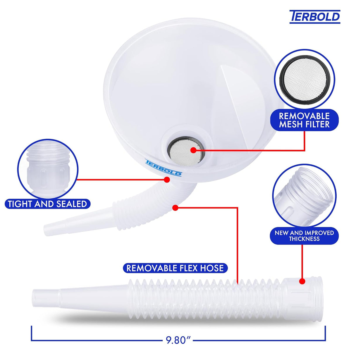 Automotive Flex Funnel with Hose | Wide Mouth Flexible Oil Funnel for Automotive Use - Gas, Transmission Fluid, Car Fuel, Oil Change (Blue)