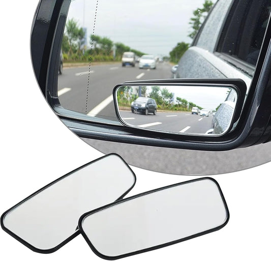 2-Pack Car Blind Spot Mirror, 3.7" x 1.4" Curved Wideangle, High-Definition Glass Adjustable Anti-Glare, Universal Car Side Mirror (Black)