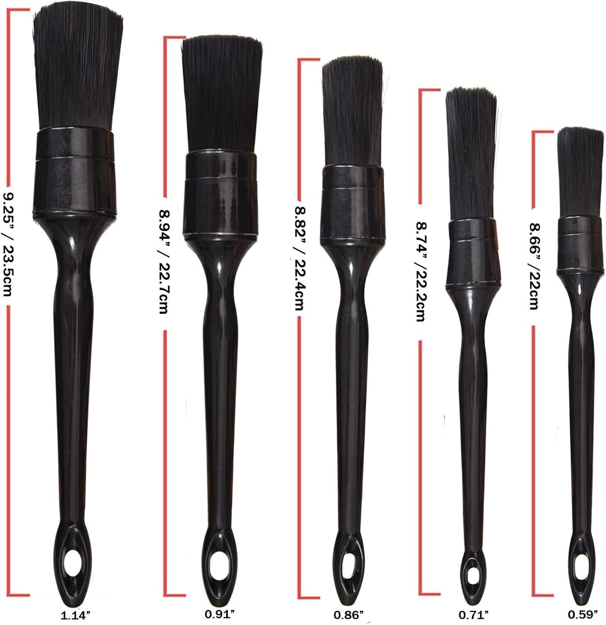 Car Detailing Brush Set, 5 Pack Auto Black Detail Brushes, Comfortable Grip and Scratch-Free Cleaning Brush for Car Interior or Exterior, Wheels, Tires, Engine Bay, Leather Seats, Door Panels, Emblems