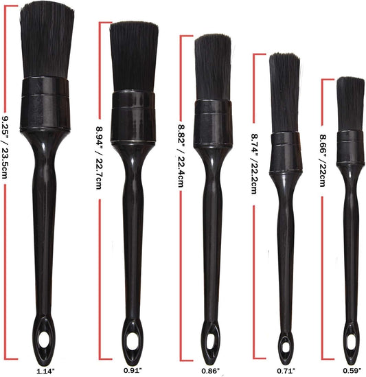 Car Detailing Brush Set, 5 Pack Auto Black Detail Brushes, Comfortable Grip and Scratch-Free Cleaning Brush for Car Interior or Exterior, Wheels, Tires, Engine Bay, Leather Seats, Door Panels, Emblems
