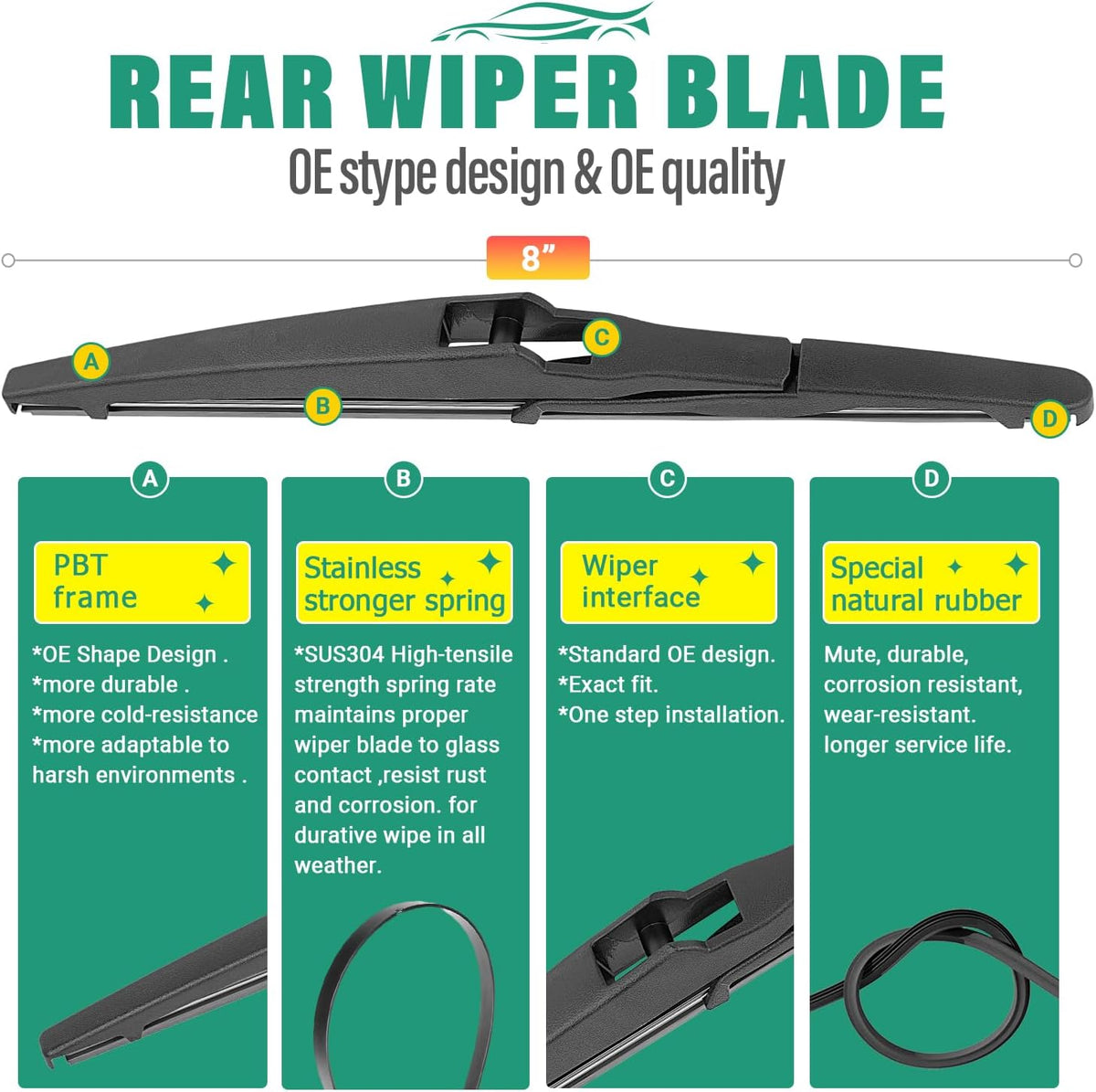 26" 16" 12" Windshield Wiper Blades Replacement for Toyota RAV4 2019 2020 2021 2022 2023 2024 2025 RAV 4 / Mazda 5 2006-2015 Premium All Weather Front Rear Wipers Set - OEM Quality (Pack of 3) - Colors C