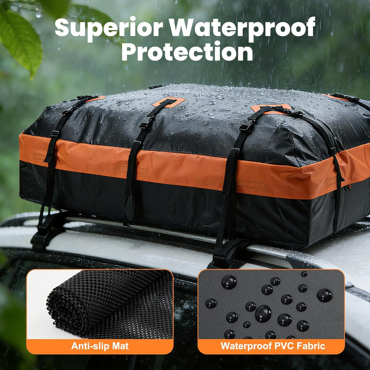 DUMOS Car Rooftop Cargo Carrier Bag Waterproof 20 Cubic Feet for All Cars | with Anti-Slip Mat, Combination Luggage Lock, Reinforced Straps & Door Hooks, Fit Vehicles with/without Roof Racks