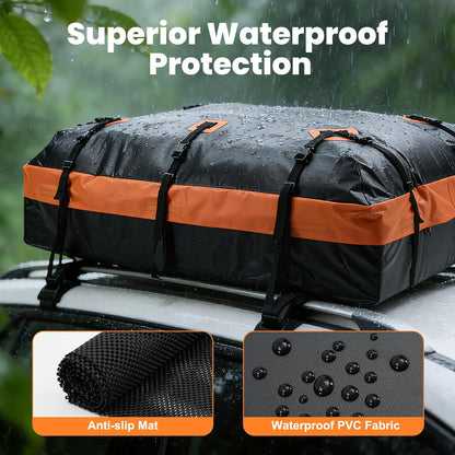 DUMOS Car Rooftop Cargo Carrier Bag Waterproof 20 Cubic Feet for All Cars | with Anti-Slip Mat, Combination Luggage Lock, Reinforced Straps & Door Hooks, Fit Vehicles with/without Roof Racks