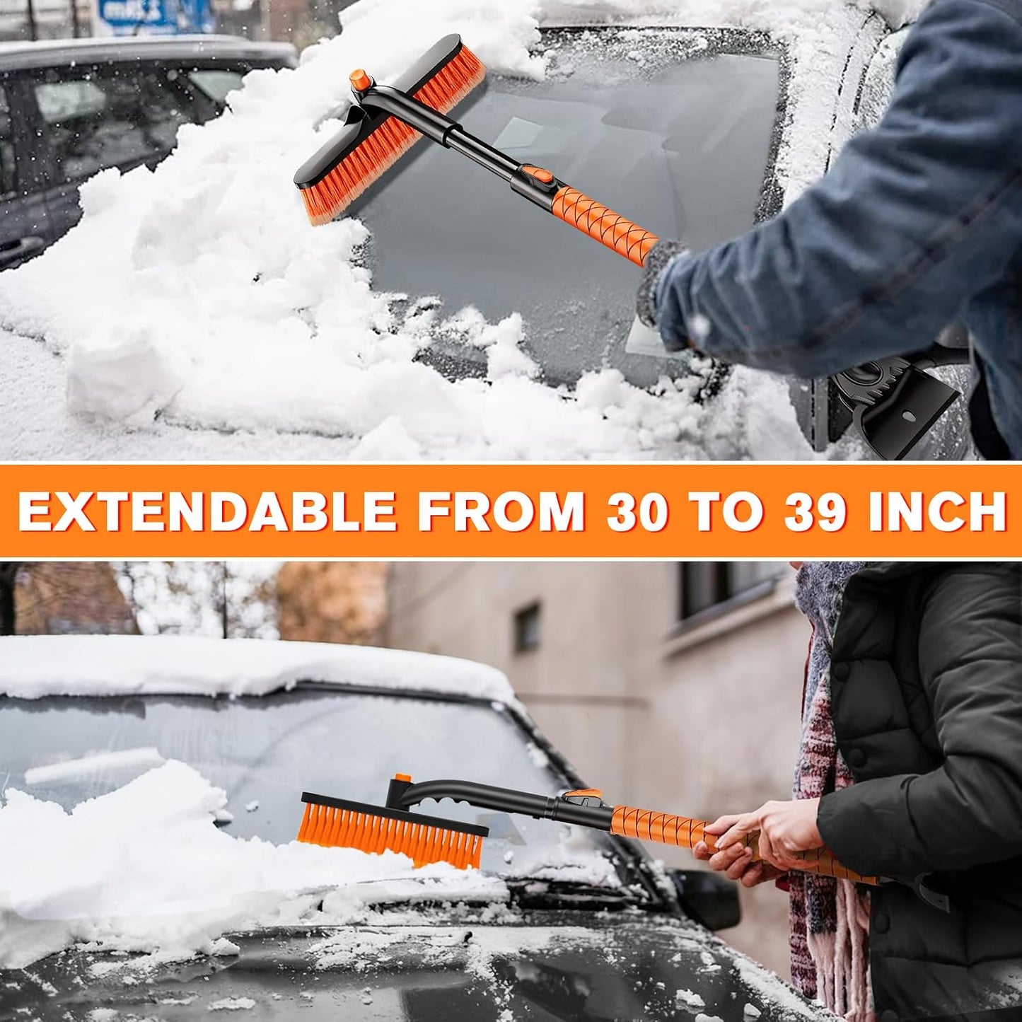 Showvigor 25" Snow Brush and Ice Scrapers for Car Windshield, 2-in-1 Detachable Design with Paint Protection, Extra Long Snow Removal Tool for Cars, Trucks, SUVs - Great for Drivers