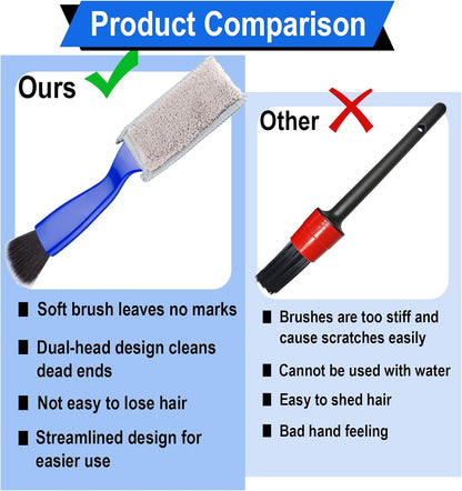 Double Head Brush for Car Clean, 2 in 1 Car Detailing Brush, Car Accessories Double Ended Portable Dust Brush with 2 Cleaning Cloth, Universal Dust Removal Brush for Air Conditioner Outlets