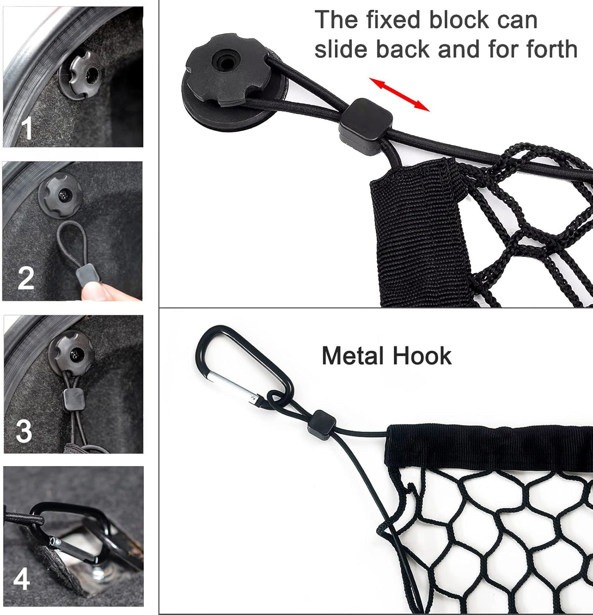 BAILALIBO Cargo Net Stretchable, Adjustable Elastic Trunk Mesh Nets with Metal Hook Universal for SUV, Jeep, Trucks, Car Exterior Accessories for Secure Storage (35.4x15.8 inch)