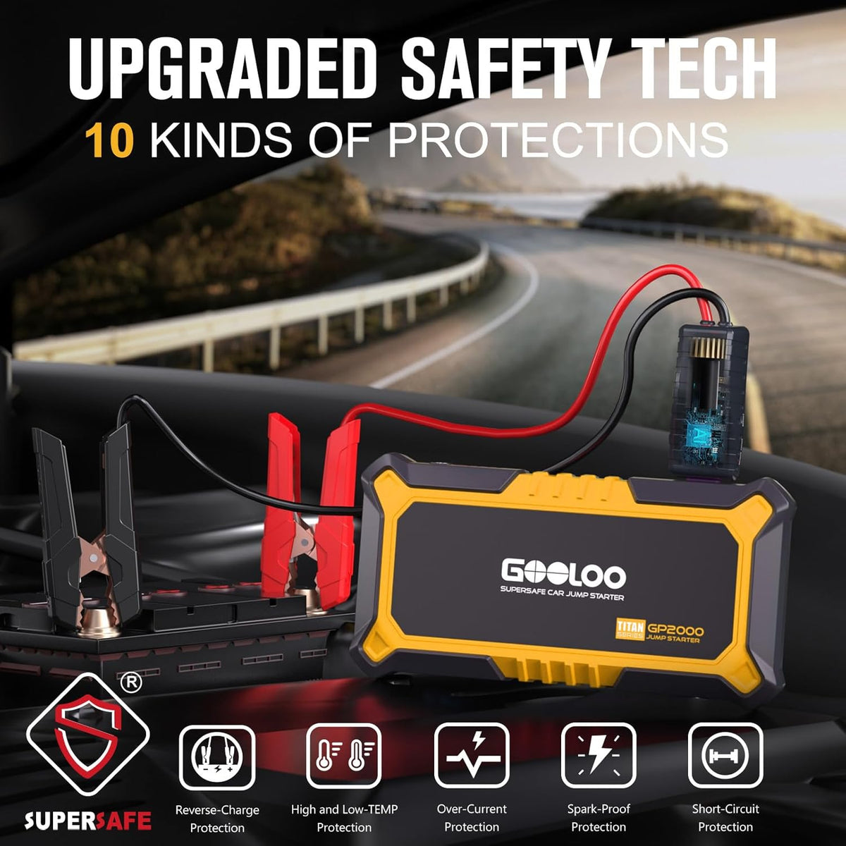 GOOLOO New GP2000 Jump Starter, 12V 2000A Car Jumper Starter(Up to 8.0L Gas, 6.0L Diesel Engines), SuperSafe Portable Battery Charger, Auto Lithium Box Booster Pack with USB Quick Charge, red