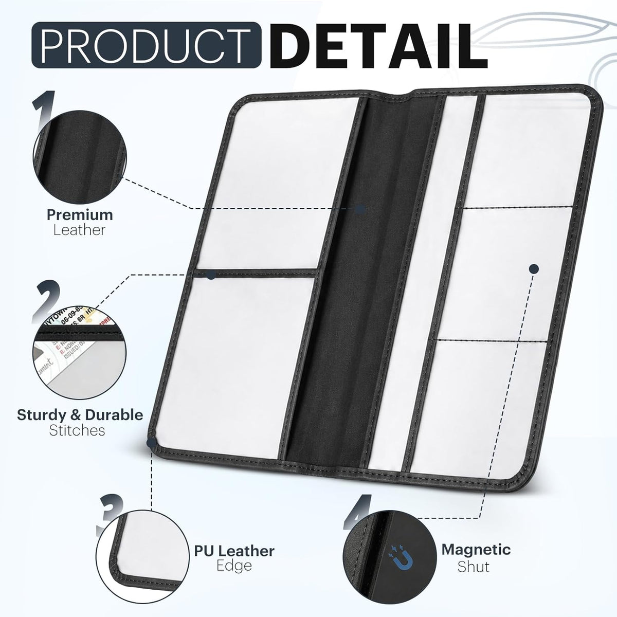 Car Registration and Insurance Card Holder, Magnetic Closure Leather Vehicle Document Organizer, Neat Stitched Glove Box Storage Case, Compact Lightweight Card Holder for Driver License - Black