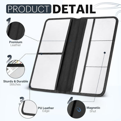 Car Registration and Insurance Card Holder, Magnetic Closure Leather Vehicle Document Organizer, Neat Stitched Glove Box Storage Case, Compact Lightweight Card Holder for Driver License - Black