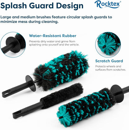 Wheel Brush Set – 3 Sizes Multi-Fiber Blend, Non-Scratch Design for Car & Motorcycle Rims, Spokes, Barrels, Brake Dust, Tight Gaps, Eco-Friendly Clean