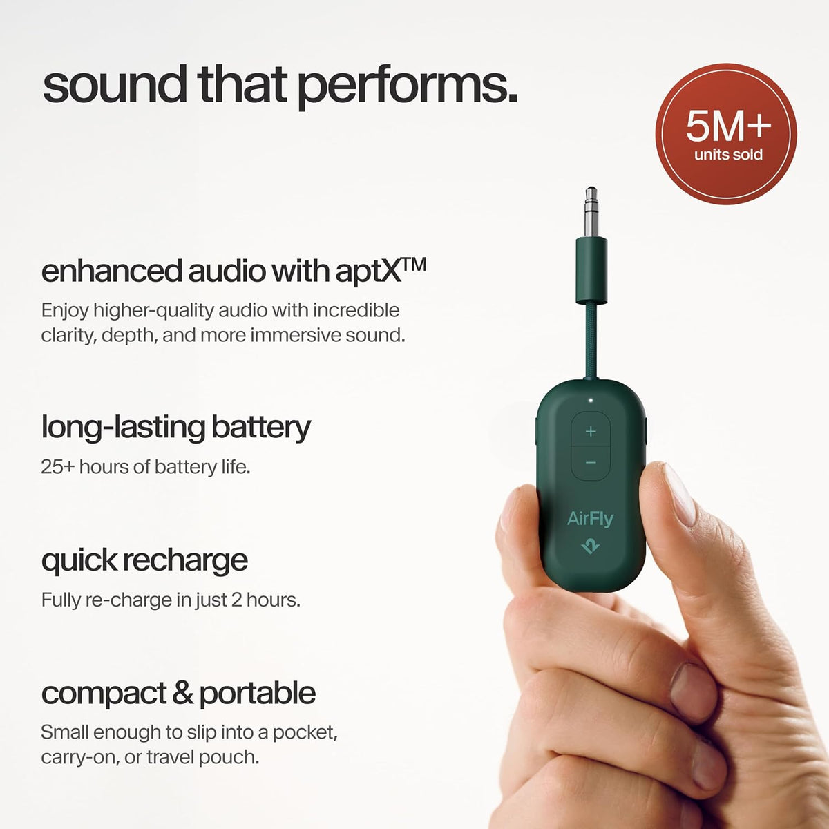 AirFly Pro 2 Deluxe – Bluetooth Adapter for Airplane, Pair 2 AirPods or Wireless Headphones – 3.5mm AUX Bluetooth Transmitter/Receiver for Cars, Boats, Treadmills, TVs – Airplane Travel Essentials