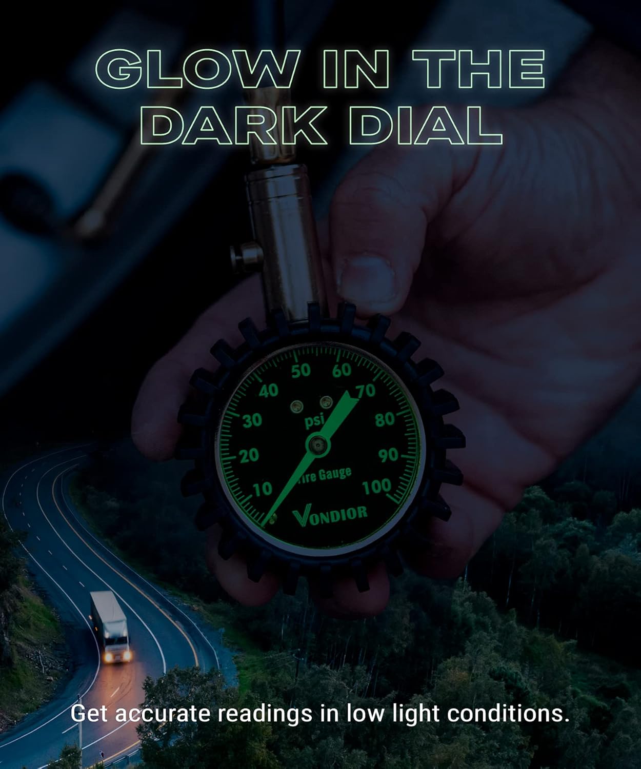 Tire Pressure Gauge - (0-60 PSI) Heavy Duty, Certified ANSI Accurate with Large 2 Inch Easy to Read Glow Dial, Low - High Air Pressure Gauge. Tire Gauge for Car and Trucks Tires by Vondior