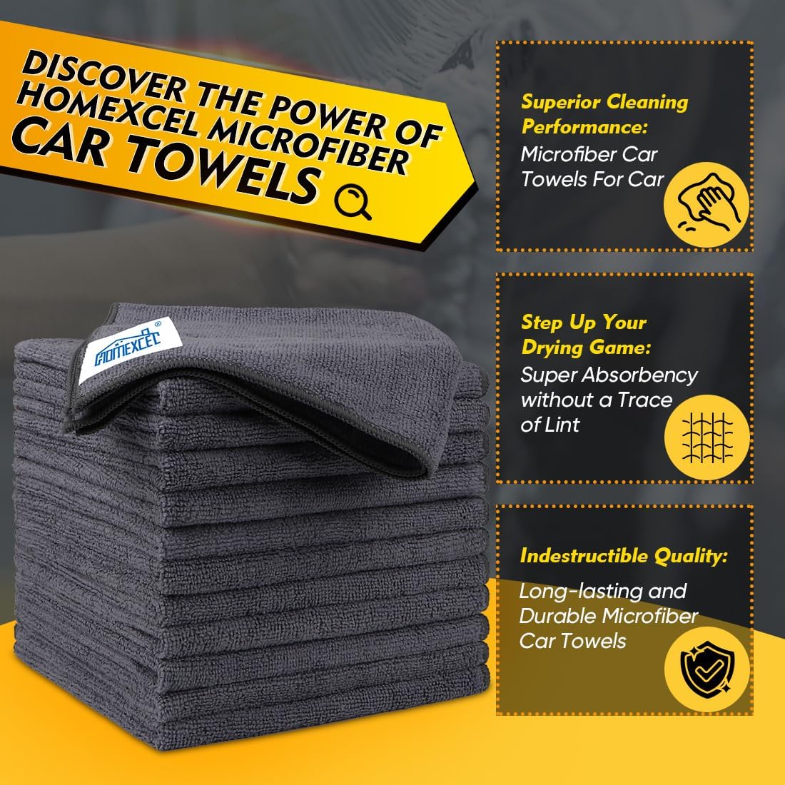 HOMEXCEL Microfiber Cleaning Cloth 12 Pack, 12.5 x 12.5 inch Microfiber Towels for Cars, Ultra Absorbent Washing Cloth, Lint Free Streak Free Cleaning Rags for Car, Kitchen, and Window (Grey)